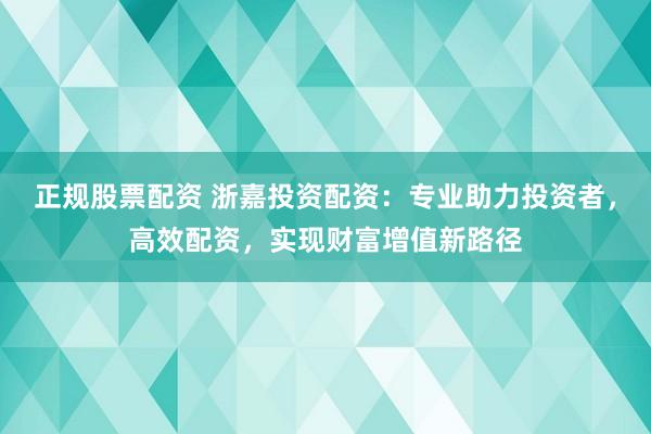 正规股票配资 浙嘉投资配资：专业助力投资者，高效配资，实现财富增值新路径