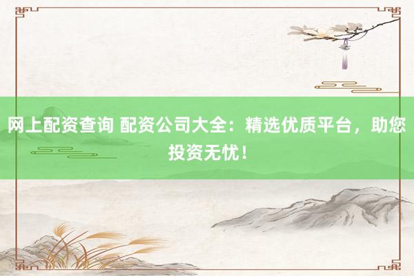 网上配资查询 配资公司大全：精选优质平台，助您投资无忧！