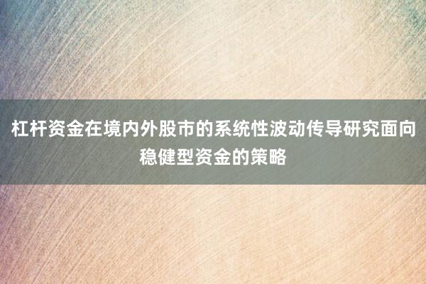 杠杆资金在境内外股市的系统性波动传导研究面向稳健型资金的策略