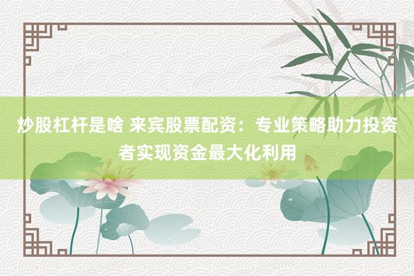 炒股杠杆是啥 来宾股票配资：专业策略助力投资者实现资金最大化利用