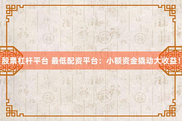 股票杠杆平台 最低配资平台：小额资金撬动大收益！