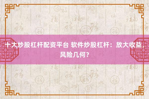 十大炒股杠杆配资平台 软件炒股杠杆：放大收益，风险几何？